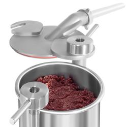 Poussoir à saucisses PROFESSIONNEL hydraulique vertical - 35L - 560W - Acier inoxydable - incl. 4 entonnoirs à saucisse