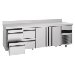 Commercial Counter Fridge PREMIUM - 2330x700mm - with 2 doors - 4 drawers - with upstand - capacity 632 litres