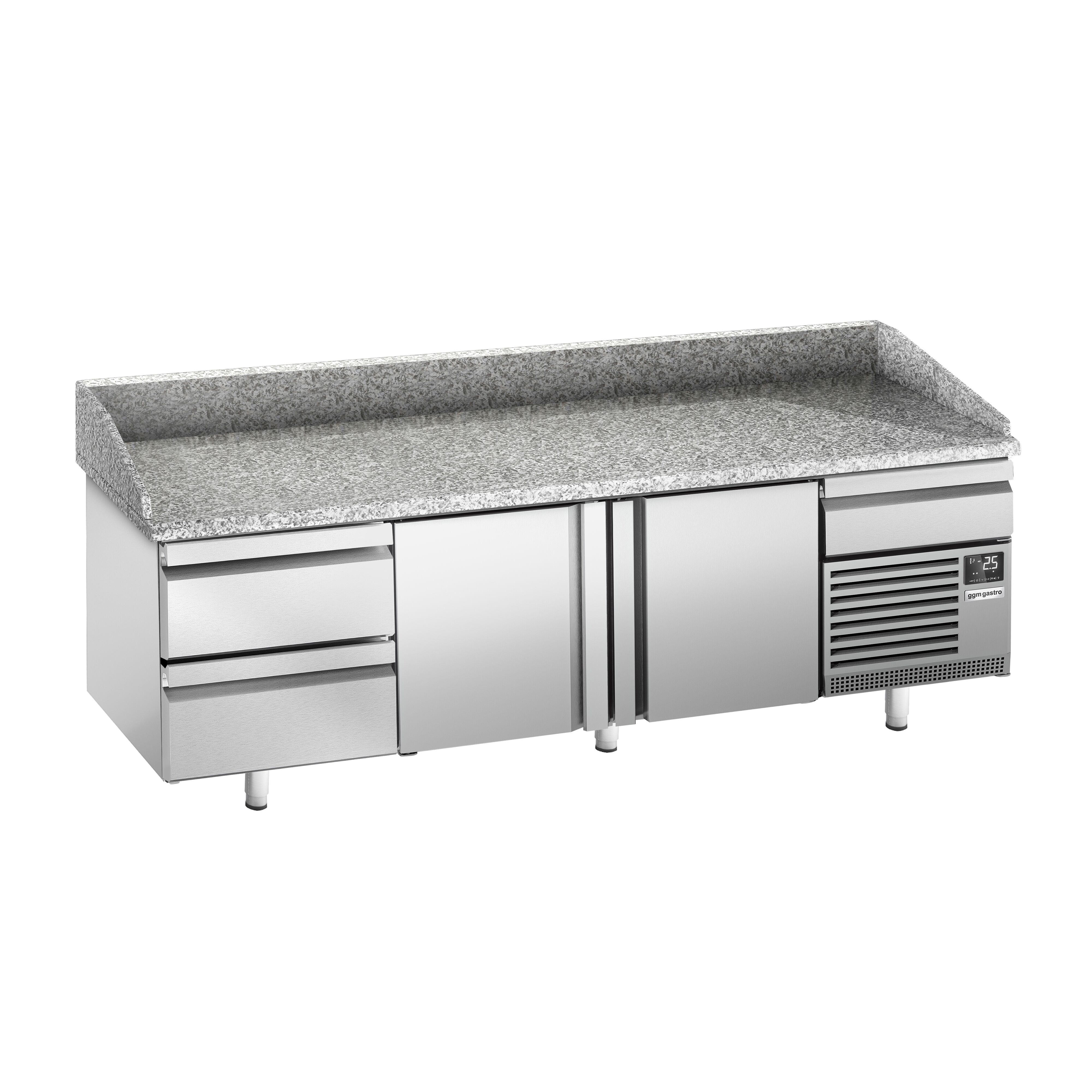 Commercial Pizza Prep Counter - Granite Top PREMIUM PLUS - 3305x800mm - with 3 doors & 3 drawers