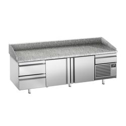 Banco pizza refrigerato PREMIUM PLUS - 2305x800mm - con 2 porte & 2 cassetti - piano in granito