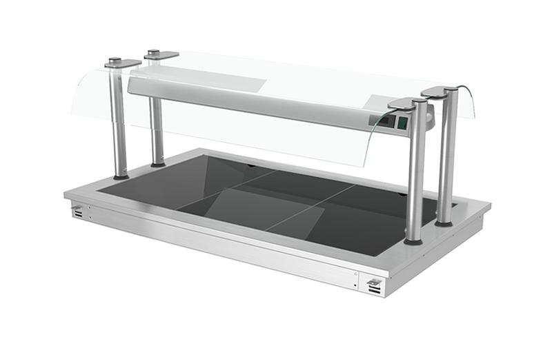 Inbouw warmhoudplaat RVS - met glazen oppervlak - 1000mm - 3x GN 1/1 - 1,35 kW - met glazen hoestscherm