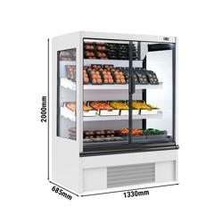 Murale Refrigerato Professionale - 1330mm - 370l - +4°/+6°C - con 2 porte a battente in vetrocamera & 2 ripiani - Bianco
