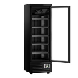 Espositore murale congelatore - 630mm - 443l - -18°/-22°C - con 1 porte a battente in vetrocamera & 5 ripiani - Nero