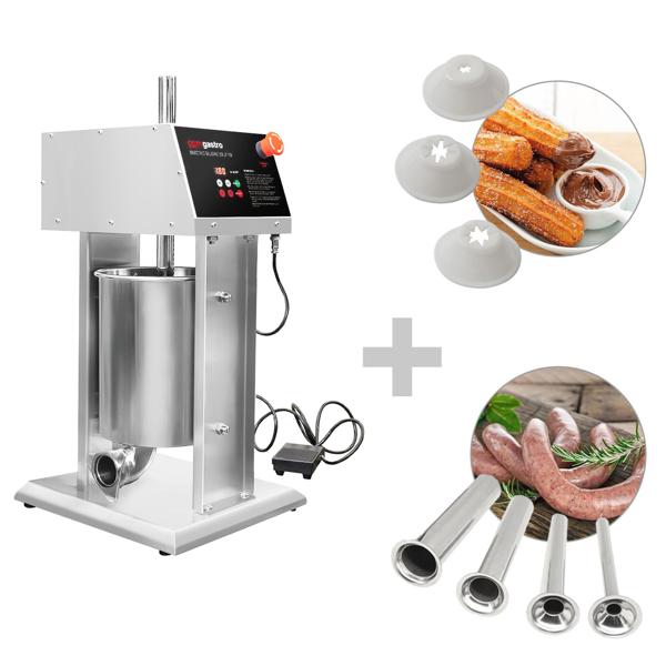 Elektrischer Wurstfüller & Churromaschine - 10 Liter - 90 Watt - Edelstahl - inkl. 4 Wurstfüller- & 3 Churro-Aufsätze