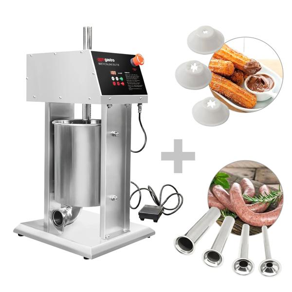Elektrischer Wurstfüller & Churromaschine - 10 Liter - 90 Watt - Edelstahl - inkl. 4 Wurstfüller- & 3 Churro-Aufsätze
