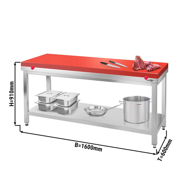 Munkaasztal PRÉMIUM - 1,6 m - Munkalap piros 60 mm