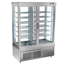 Commercial cake display fridge - 935L - 1320mm - Triple glazing - round - with 12 rotating shelves - 2 glass doors - for patisserie - Silver