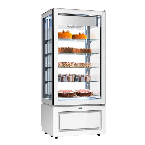 4-Sided Glass Display Freezer - 457L - 805mm - Double glazing - square - with 5 glass shelves - 1 glass door front - White