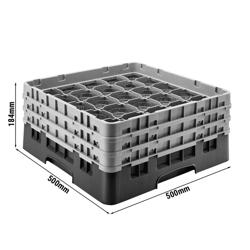 CAMBRO | CAMRACK® Glasswasher Rack – 36 Compartments – 500×500 mm – Black – 1 Extender – 184 mm high