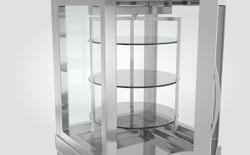 Vitrine réfrigérée 4 faces vitrées - 230L - 670mm - avec 3 étagères en verre rotatives - 1 porte vitrée - Pour FR - Argent