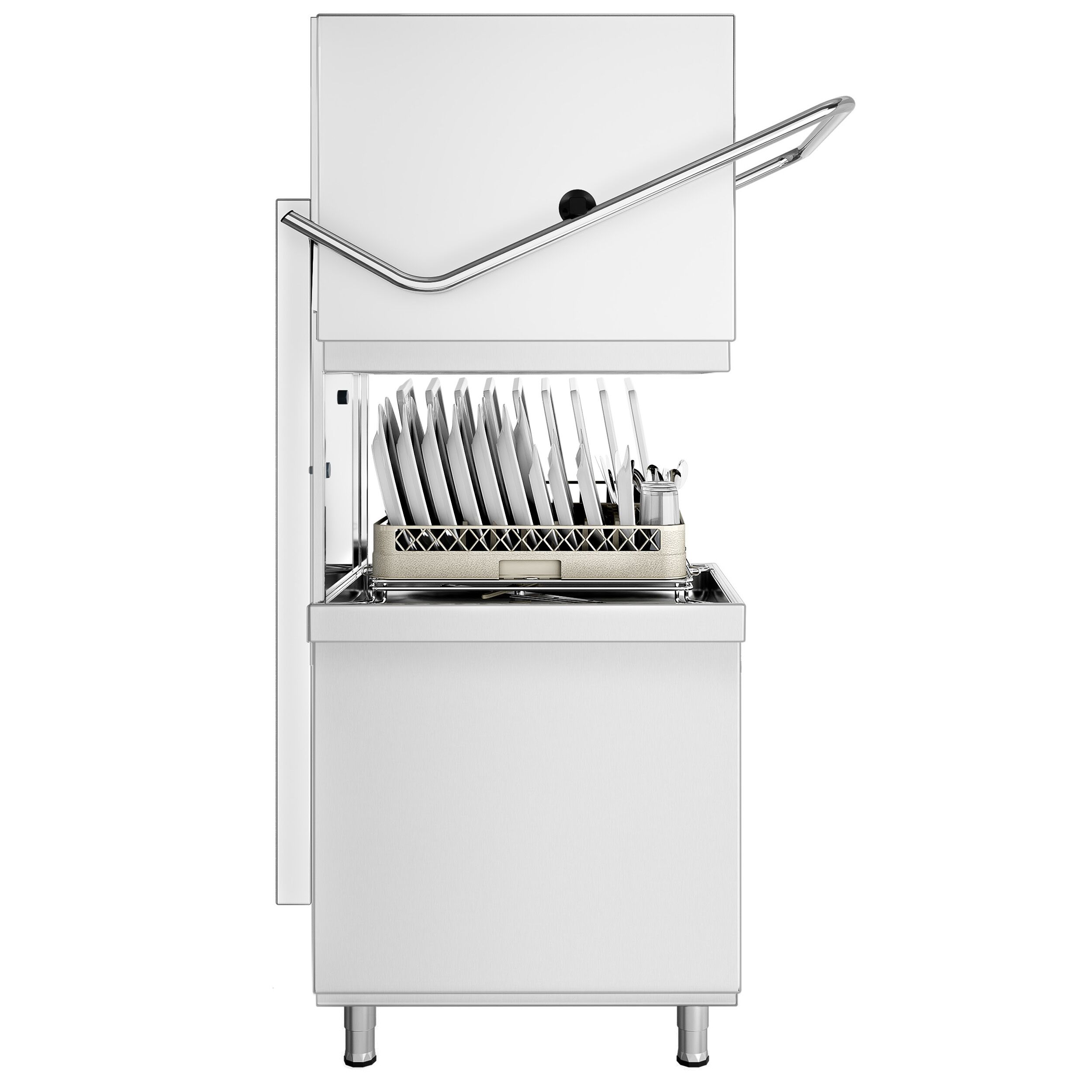 Lave-vaisselle à capot double paroi avec double panier traversant – Numérique – 22,2 kW – avec adoucisseur inclus – avec pompe de détergent, de rinçage et de vidange