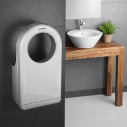 (2 pieces) AIR-WOLF | Automatic Jet Hand Dryer – Antibacterial ABS (Silver) - HEPA Filter - Water Tray - 270–324 km/h - 0–900 W Heater