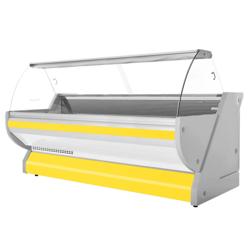 Comptoir vitrine réfrigérée - 2965x1150mm - +1/+10°C - Façade jaune - Vitre bombée - 570L