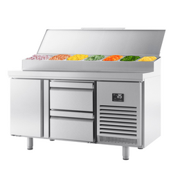 Gekoelde voorbereidingstafel - 1468x700mm - met 1 deur & 2 laden - Roestvrijstalen opzetstuk 1x GN 1/2 & 6x GN 1/3