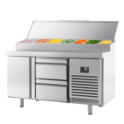 Banco preparazione refrigerato - 1468x700 mm - con 1 porta e 2 cassetti - piano in acciaio inox 1x GN 1/2 e 6x GN 1/3