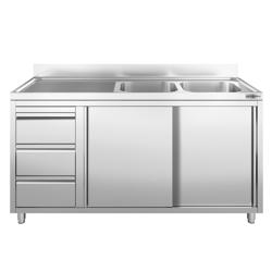 Lavello armadiato - 1800x600mm - con 3 cassetti e 2 vasche a destra