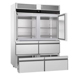 Vrieskast RVS PREMIUM - GN 2/1 - 1400liter - tot -20°C tot -10°C - met 2 halve deuren & 4 laden - geforceerde koeling, LED‑verlichting & automatische ontdooiing