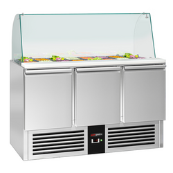 Saladette PREMIUM - 1368mm - 3 deuren - met hoge glazen opzetstuk voor 4x GN 1/1