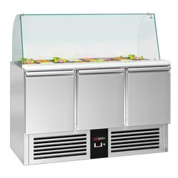 Saladette PREMIUM - 1368mm - 3 deuren - met rechte glazen opzetvitrine voor 4x GN 1/1