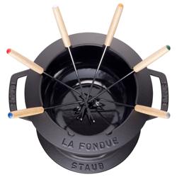 STAUB | Cast Iron Fondue Set – Ø 20 cm - Black - 6 Forks, Burner, Board