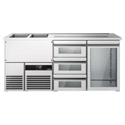 Barkoelkast PREMIUM - 1950x700mm - 1 glazen deur & 3 laden