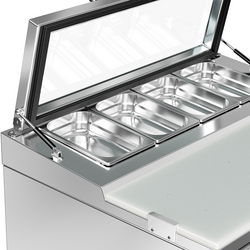 Saladette PREMIUM - 900mm - 2 glazen deuren - met ingang voor 4x GN 1/3 & Glazen deksel