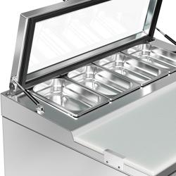 Saladetă PREMIUM - 900mm - pentru 4x GN 1/3 - capac de sticlă - 2 uși de sticlă