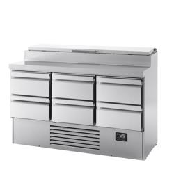 Table réfrigérée de préparation Mini - 1460 x 700 mm - avec 6 tiroirs - avec superstructure en inox 8 x GN 1/4