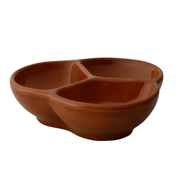 (6 pcs) Tapas 3 compartment bowl - CLASSICO - Stoneware - 130x130mm - Brown
