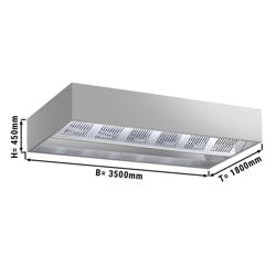 Commercial Extraction Canopy - Ceiling-Suspended - 3500mm - without Motor (for External Fan) - with Baffle Filters - Induction Series