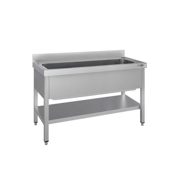 Fregadero para ollas de acero Inox. con estante inferior - 1,4 m - 1 fregadero L 120 x B 50 x T 35 cm