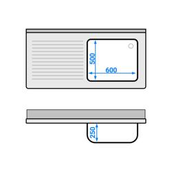 Plonge inox professionnelle PREMIUM - 1400x700mm - 1 bac à droite - avec égouttoir à gauche