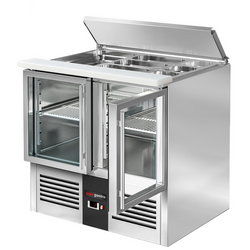 Saladette PREMIUM - 903mm - 2 glazen deuren - met ingang voor 2x GN & 3x GN 1/6 & Roestvrijstalen deksel