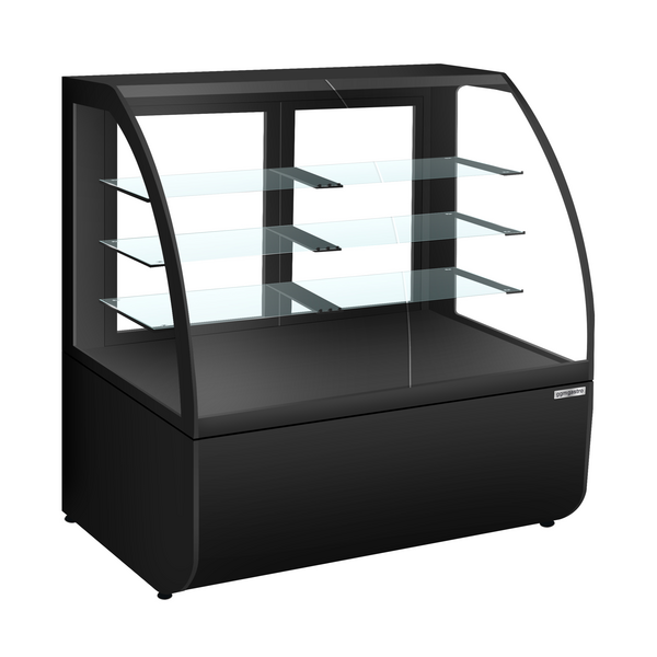 Vitrina para tartas - 1580mm - frontal negro - con iluminación LED y 3 estantes
