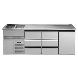 Barowy stół chłodniczy Premium PLUS - 2500x700mm - 1 drzwi & 6 szuflad