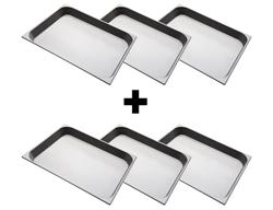 (6 Stück) Edelstahl GN-Behälter 2/1 - Höhe: 65mm