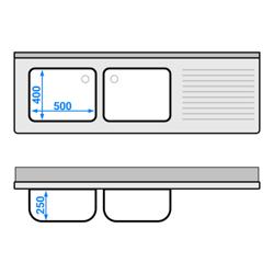 Spoelbakkast ECO - 1800x600mm - met 2 spoelbakken links
