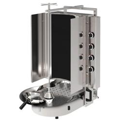 Gas Doner Kebab Grill (Shawarma/Gyros) - 8 Burner - up to 75kg - 16kW - Countertop - with ROBAX® glass - incl. skewer, clamp, meat plate, drip tray, kebab shovel & double doors
