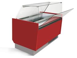 Schepijsvitrine LIAM - 1562x920x1350mm - Statische koeling - met LED-verlichting - met reservevak - scharnierend glasdeksel - voor 13+13x 5 liter ijsbak - Rood