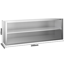 Stainless steel wall hanging cabinet PREMIUM - 2000x400mm - without sliding door - 650mm high