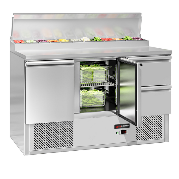 Saladette / mesa de preparação ECO - 1,37 x 0,7 m - com 2 portas e 2 gavetas 1/2