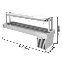 Cuve réfrigérée encastrable Drop-In - 2110mm - +2 à +8°C - 6x GN 1/1 - 410W - avec pare-haleine en verre