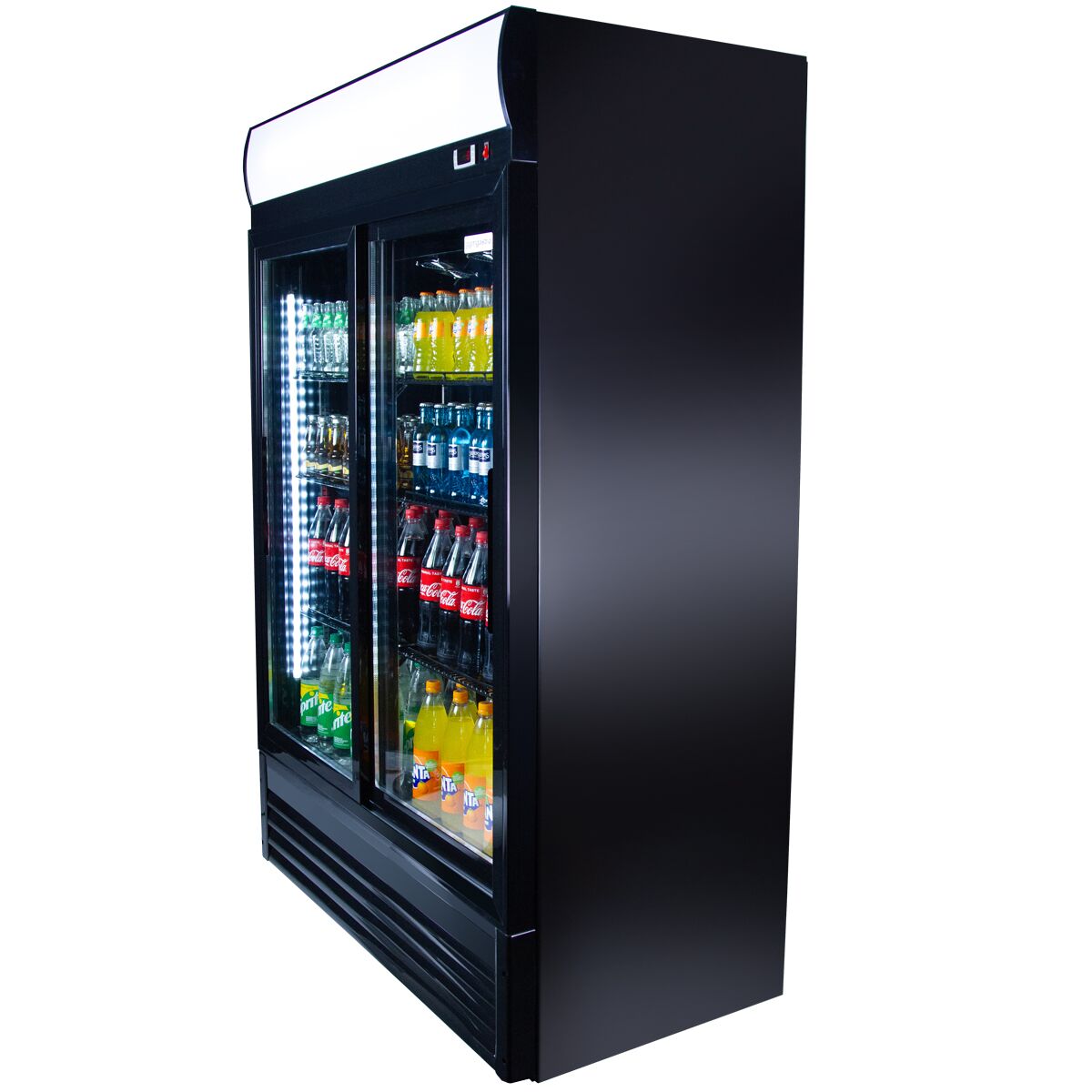 Refrigerador para bebidas negro - 880 litros - con 2 puertas deslizantes /  corredizas de vidrio | GGM Gastro