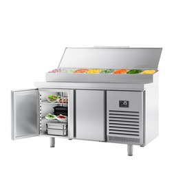 میز یخچالی آماده سازی - 1468*600 میلی متر - دو 8xGN 1/4 درب - ویترین استیل