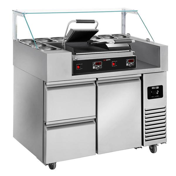 Mesa de preparación - 1,21 x 0,7 m - con 1 puerta y 2 cajones 1/2 - incl. parrilla de contacto