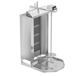 Machine à Kebab / Gril vertical à gaz - 4 brûleurs - 13kW - pour 60kg de viande - livré avec 2 volets, 1 broche, 2 pare-graisses et bac à graisse
