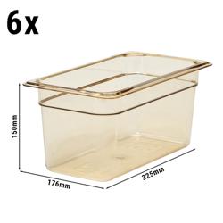 (6 stuks) CAMBRO | H-PAN™ - Hittebestendige Gastronormbak 1/3 - Amber - Hoogte: 150mm