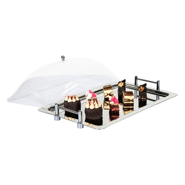 (4 st.) Serveringsbrickor i rostfritt stål med genomskinlig cloche - 32,5 x 53 cm