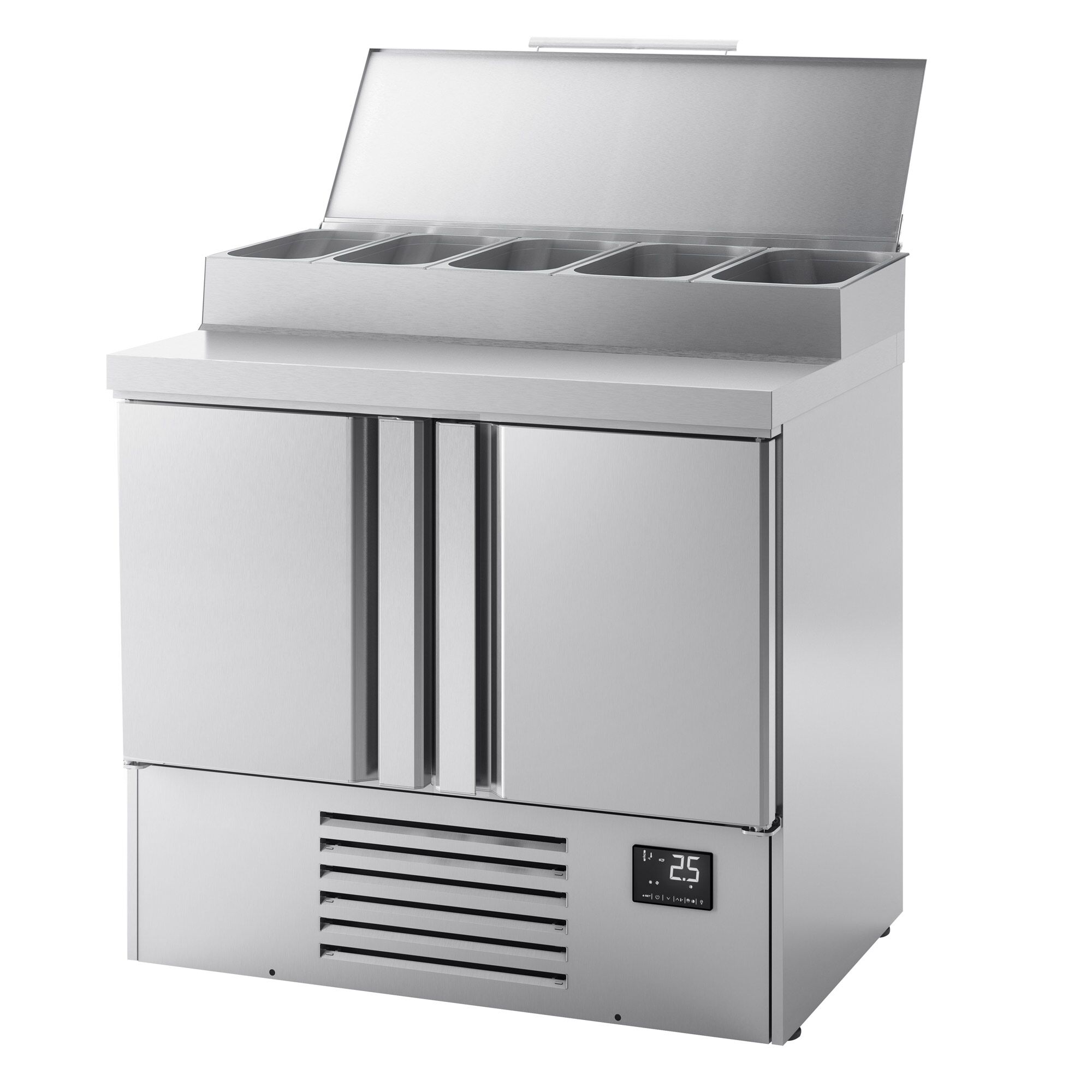 Table réfrigérée de préparation Mini - 978 x 700 mm - avec 2 portes - superstructure en inox 5x GN 1/4