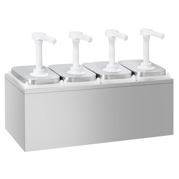 Såsdispenser - 4x 2 liter - inkl. ram i rostfritt stål